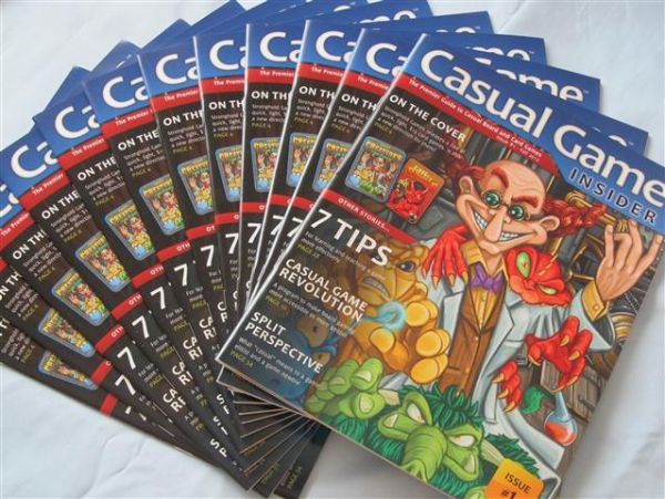 A stack of the first issue of Casual Game Insider